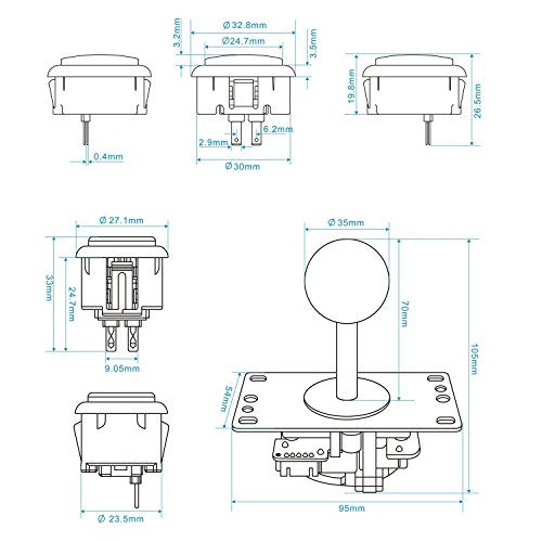 SJJX DIY Arcade Game Button and Joystick Controller Kit for Rapsberry Pi and Windows,5 Pin Joystick and 10 Push Buttons 822a Mix White