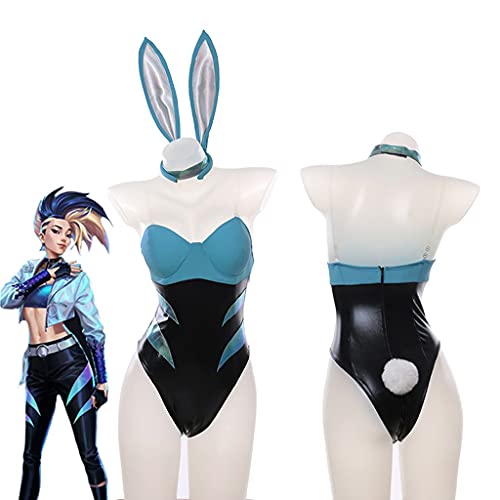 SKTE Disfraz De Cosplay De Akali LOL KDA Akali Sexy Bunny Girl Disfraces De Halloween Lindo Mono De Orejas De Conejo Cool Sweet Girl Nuevo Conjunto (Color : As Shown, Size : XXL-3XL)