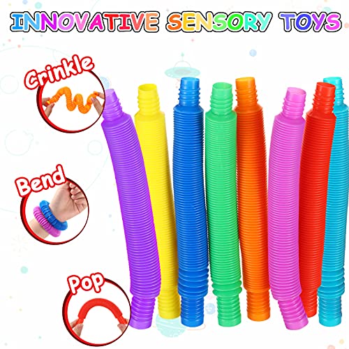 Skylety 8 Piezas Mini Juguetes Sensoriales de Pop Tubos, Juguetes Sensoriales de Tubo Elástico de Colores, Juguetes de Tubo Pop Fidget para Favor de Fiesta para Aliviar Estrés