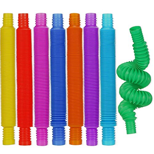 Skylety 8 Piezas Mini Juguetes Sensoriales de Pop Tubos, Juguetes Sensoriales de Tubo Elástico de Colores, Juguetes de Tubo Pop Fidget para Favor de Fiesta para Aliviar Estrés