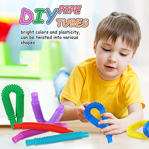 Skylety 8 Piezas Mini Juguetes Sensoriales de Pop Tubos, Juguetes Sensoriales de Tubo Elástico de Colores, Juguetes de Tubo Pop Fidget para Favor de Fiesta para Aliviar Estrés