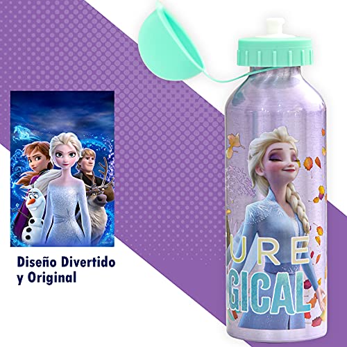 SKYLINE Cantimplora Infantil 500 ML, Frozen, Botella Aluminio para Niñas, Con Tapa Hermética, Sin BPA, Para Llevar a la Escuela, Parque, Deportes etc