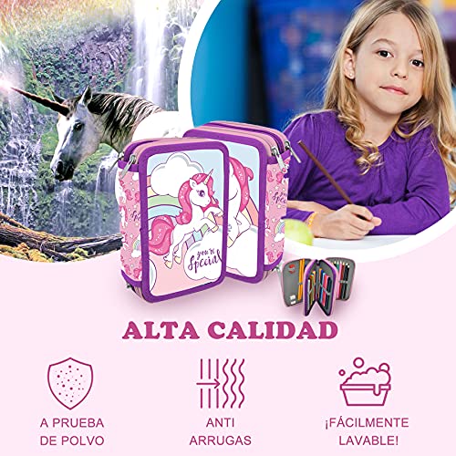 SKYLINE Estuche Escolar Plumier, My Little Pony, Estuche Tres Compartimentos, 13x19.5x6 cm, Gran Capacidad, Portatodo, Vuelta al Cole, Incluye 43 Piezas de Material Escolar