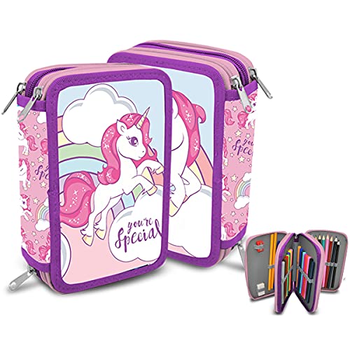 SKYLINE Estuche Escolar Plumier, My Little Pony, Estuche Tres Compartimentos, 13x19.5x6 cm, Gran Capacidad, Portatodo, Vuelta al Cole, Incluye 43 Piezas de Material Escolar