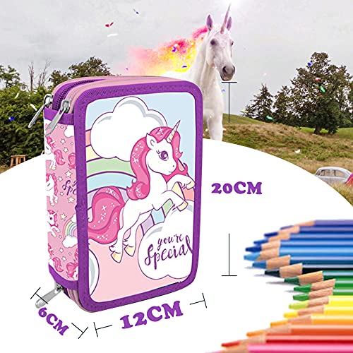 SKYLINE Estuche Escolar Plumier, My Little Pony, Estuche Tres Compartimentos, 13x19.5x6 cm, Gran Capacidad, Portatodo, Vuelta al Cole, Incluye 43 Piezas de Material Escolar