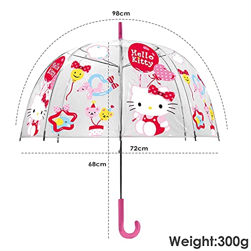 SKYLINE Paraguas para Niños, Hello Kitty, Campana Transparente, Paraguas Infantil, Poliéster, 72cm diámetro, Vuelta al Cole, Ideal para Niños