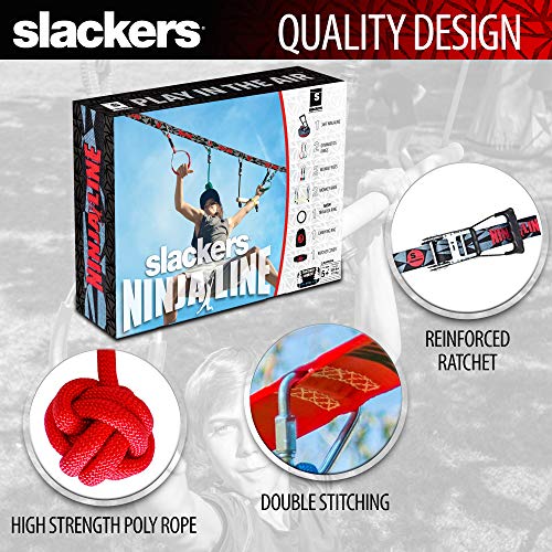 Slackers- SLA.788M Line Starter Set 2021, Pista Colgante Metros, Juego Completo de 11 Piezas, se Puede Usar como Slackline, Incluye 7 Obstáculos, Entrena como un Ninja, 980024, Color