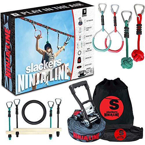 Slackers- SLA.788M Line Starter Set 2021, Pista Colgante Metros, Juego Completo de 11 Piezas, se Puede Usar como Slackline, Incluye 7 Obstáculos, Entrena como un Ninja, 980024, Color