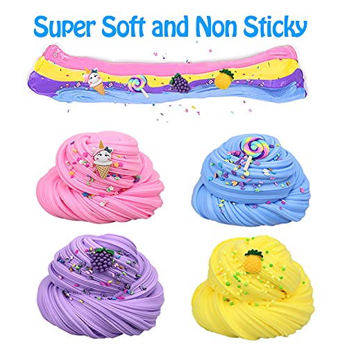 Slime Fluffy Slime Kit 4 Paquetes Kit de Limo de Mantequilla Suave Juguetes para aliviar el estrés para niños Adolescentes Adultos para aliviar el estrés, Ejercicios de Manos y Dedos