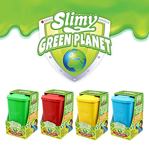 Slimy Green Planet - Masa de juego de 250 g en color verde, original Mega Slimy en cubo de basura biodegradable, para un placer de slime sostenible y respetuoso con el medio ambiente