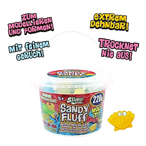 Slimy Sandy Fluff 220 g de arena azul – Original Slime Arena para niños, masa mágica que incluye cubo y dos formas, plastilina elástica (juguete a partir de 3 años)