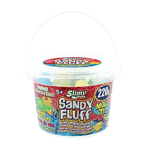 Slimy Sandy Fluff 220 g de arena azul – Original Slime Arena para niños, masa mágica que incluye cubo y dos formas, plastilina elástica (juguete a partir de 3 años)