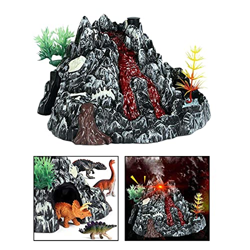 SM SunniMix Juguete de Figuras de Volcan, Juego Educativo de Volcan con Niebla y Sonido de Dinosaurios, luz y Niebla, CREA un Mundo de Dinosaurios Regalos para