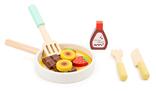 small foot company- Set para Cocina Infantil Pancakes,con sartén,espátula, Cuchillo y Tenedor, así como Ingredientes, a Partir de los 3 años Juguetes, Multicolor (11467)