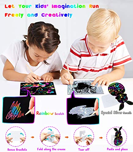 Smarkids Papel de Rascar para Niños, 143 Hojas de Rascar Colores con Lápiz de Madera, Manualidades para Niños, Regalo Creativo Kit de Manualidades de Papel de Arte de Rascar para Niños