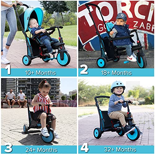 smarTrike STR3 Triciclo Plegable con Carrito Certificado para niños de 1,2,3 años, Triciclo multietapa 6 en 1, Azul