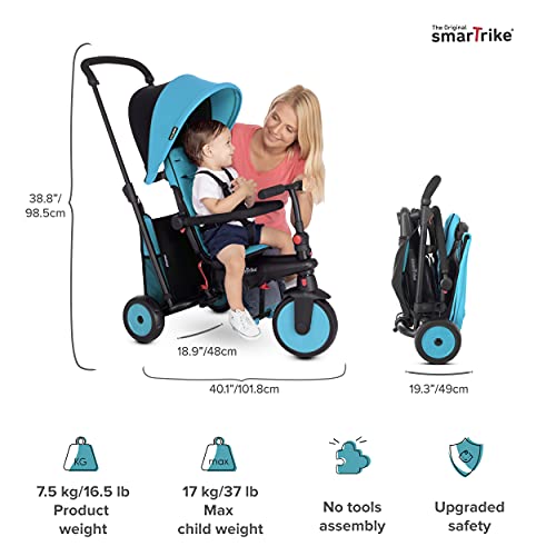 smarTrike STR3 Triciclo Plegable con Carrito Certificado para niños de 1,2,3 años, Triciclo multietapa 6 en 1, Azul