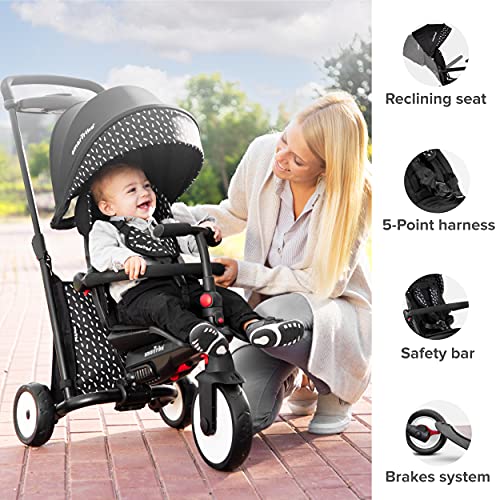 SmarTrike STR5 - Triciclo Plegable para niños con Certificado para Cochecito de 1,2,3 años, Triciclo de Varios Pasos 7 en 1 (Negro y Blanco)