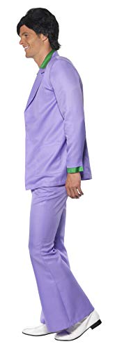 Smiffy'S 39426L Disfraz De Traje Lavanda De Los 70 Chaqueta Con Camisa Postiza, Chaleco Y Pantalones, Púrpura, L - Tamaño 42"-44"