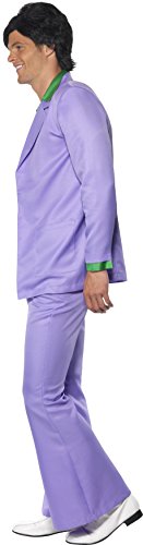 Smiffy'S 39426L Disfraz De Traje Lavanda De Los 70 Chaqueta Con Camisa Postiza, Chaleco Y Pantalones, Púrpura, L - Tamaño 42"-44"