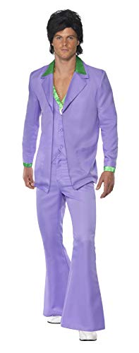 Smiffy'S 39426L Disfraz De Traje Lavanda De Los 70 Chaqueta Con Camisa Postiza, Chaleco Y Pantalones, Púrpura, L - Tamaño 42"-44"