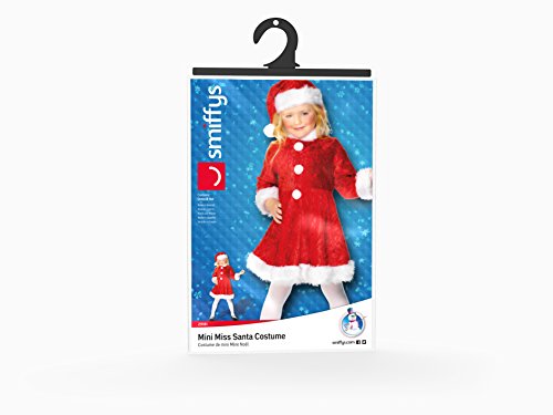 Smiffys- Disfraz de Mini Miss Santa, Rojo, con Vestido y Gorro, Color, M - Edad 7-9 años (Smiffy'S 29181M)