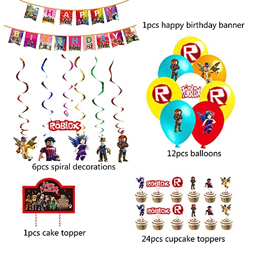 smileh Decoracion Cumpleaños de Roblox Globos Feliz Cumpleaños del Pancarta Tarta Decoracion Colgando Remolinos Decoraciones para Niños Vdeojuegos Cumpleaños Decoración