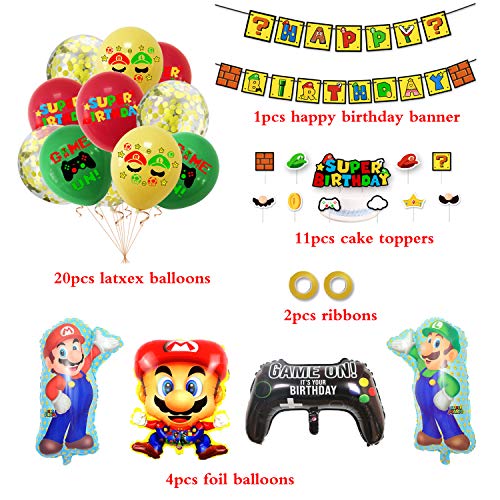 smileh Decoracion Cumpleaños Super Mario Globos de Mario Feliz Cumpleaños del Pancarta Adorno de Torta para Niños Ducha de Bebé Fiesta de Cumpleaños