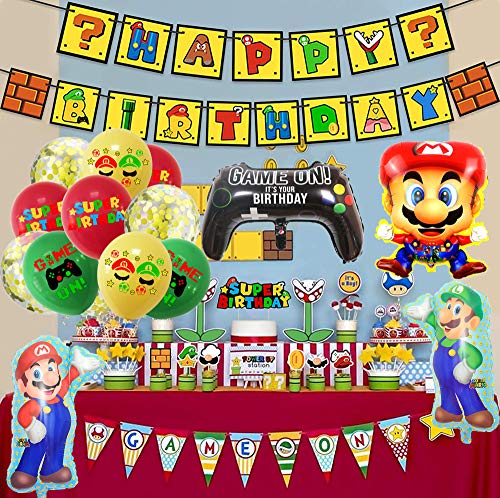 smileh Decoracion Cumpleaños Super Mario Globos de Mario Feliz Cumpleaños del Pancarta Adorno de Torta para Niños Ducha de Bebé Fiesta de Cumpleaños