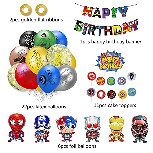 smileh Decoracion Cumpleaños Superhéroes Globos Vengadores Feliz Cumpleaños del Pancarta Adornos de Pastel Globos de Aluminio para Niños Decoraciones de Fiesta Marvel Cumpleaños