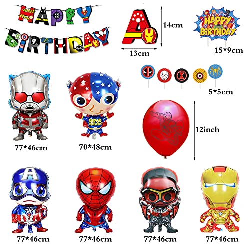 smileh Decoracion Cumpleaños Superhéroes Globos Vengadores Feliz Cumpleaños del Pancarta Adornos de Pastel Globos de Aluminio para Niños Decoraciones de Fiesta Marvel Cumpleaños