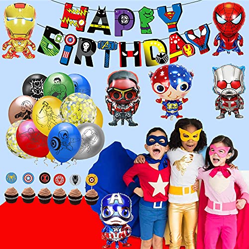 smileh Decoracion Cumpleaños Superhéroes Globos Vengadores Feliz Cumpleaños del Pancarta Adornos de Pastel Globos de Aluminio para Niños Decoraciones de Fiesta Marvel Cumpleaños