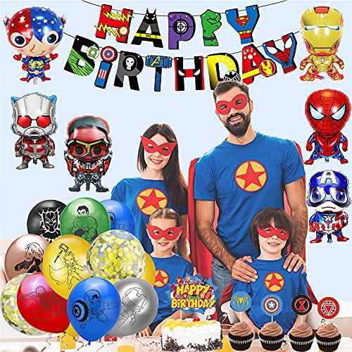 smileh Decoracion Cumpleaños Superhéroes Globos Vengadores Feliz Cumpleaños del Pancarta Adornos de Pastel Globos de Aluminio para Niños Decoraciones de Fiesta Marvel Cumpleaños