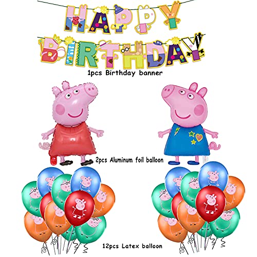 smileh Decoraciones de Fiesta Cumpleaños Peppa Pig Globos Pancarta de Feliz Cumpleaños George Pig Globos de Aluminio para Niños Kit de Decoraciones de Cumpleaños de George Peppa Pig