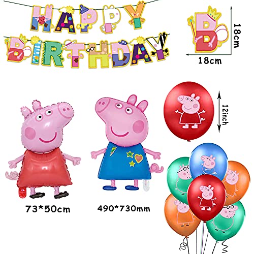 smileh Decoraciones de Fiesta Cumpleaños Peppa Pig Globos Pancarta de Feliz Cumpleaños George Pig Globos de Aluminio para Niños Kit de Decoraciones de Cumpleaños de George Peppa Pig