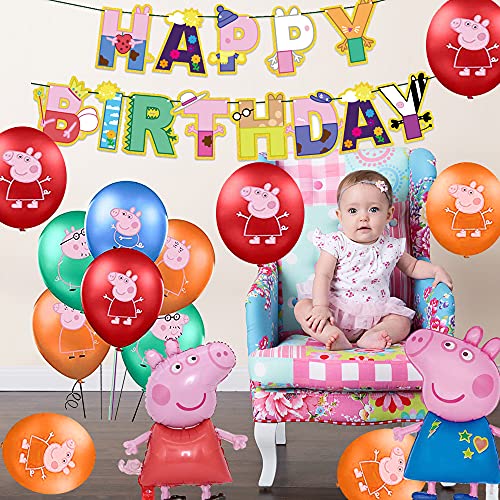 smileh Decoraciones de Fiesta Cumpleaños Peppa Pig Globos Pancarta de Feliz Cumpleaños George Pig Globos de Aluminio para Niños Kit de Decoraciones de Cumpleaños de George Peppa Pig