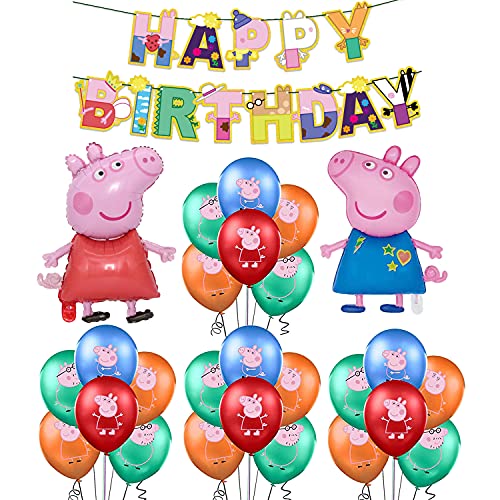 smileh Decoraciones de Fiesta Cumpleaños Peppa Pig Globos Pancarta de Feliz Cumpleaños George Pig Globos de Aluminio para Niños Kit de Decoraciones de Cumpleaños de George Peppa Pig