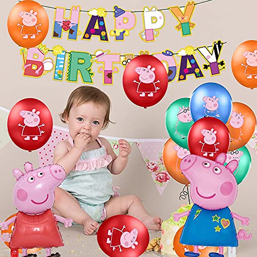 smileh Decoraciones de Fiesta Cumpleaños Peppa Pig Globos Pancarta de Feliz Cumpleaños George Pig Globos de Aluminio para Niños Kit de Decoraciones de Cumpleaños de George Peppa Pig