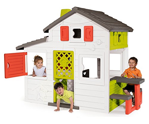 Smoby-810200 Casa Friends House con Cocina Exterior, Color Verde/Gris/Rojo/Blanco, 217 x 155 x 172 cm (810200)