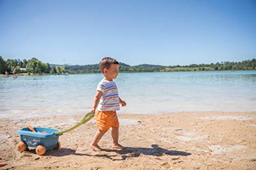 Smoby Green - Carrito para Playa, Incluye Cubo, Pala, Rastrillo, Tamiz y Molde, para Niños a partir de 18 Meses - 44 x 27 x 24 cm; 800 g