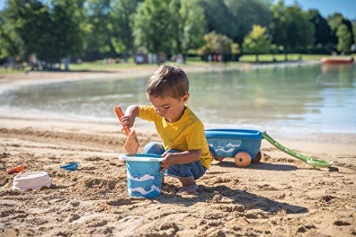 Smoby Green - Carrito para Playa, Incluye Cubo, Pala, Rastrillo, Tamiz y Molde, para Niños a partir de 18 Meses - 44 x 27 x 24 cm; 800 g