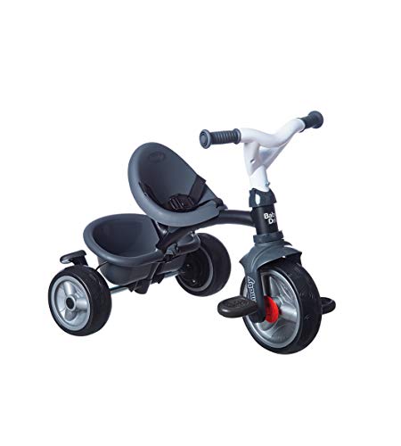 Smoby- Triciclo Baby Driver Confort Plus Gris, Evolutivo, Bastidor Metálico, con Barra de Empuje Parental, A Partir de 10 Meses