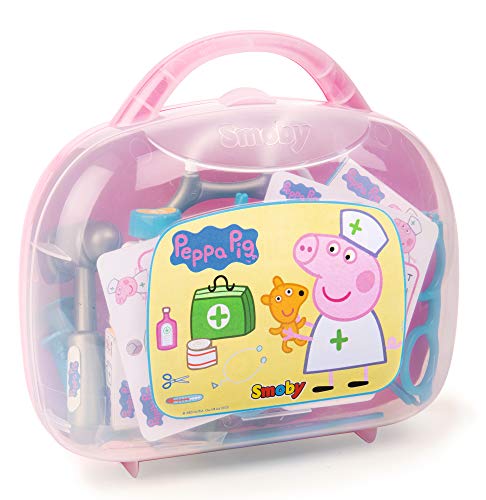 Smoby Wutz Doktorkoffer para niños a Partir de 3 años, maletín de médico con Muchos Accesorios, Juguetes Peppa Pig de 25 cm, Color Rosa. (340101)