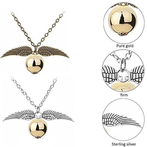 Snitch dorada,2 Harry Necklace Set, Cosplay mágico Regalo de joyería para Hombres y Mujeres Regalo Creativo, para Cosplay, joyería para Mujer y niña