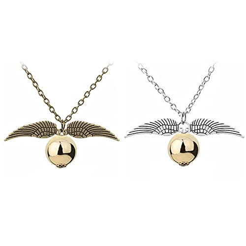 Snitch dorada,2 Harry Necklace Set, Cosplay mágico Regalo de joyería para Hombres y Mujeres Regalo Creativo, para Cosplay, joyería para Mujer y niña