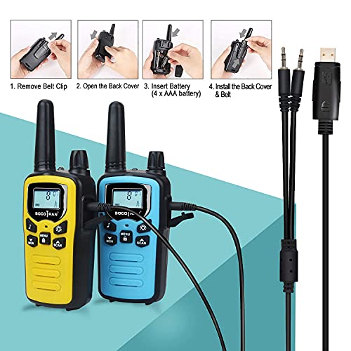 SOCOTRAN Walkie Talkie Niños, PMR446 8 Canales Walkie Talkies Adultos Larga Distancia 3 Miles con Recargable USB LCD Pantalla Función VOX 10 Tonos Teclado Volumen Ajustable Regalo Juguete para Niñas