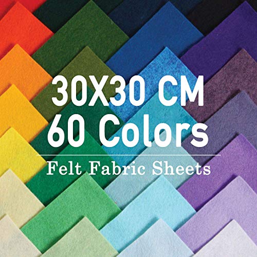 SOLEDI No Tejido Tela de Fieltro 60 Colores Telas Patchwork Fieltro para Manualidades Cojines de Fieltro de Tela para Patchwork Costura(30 * 30cm)