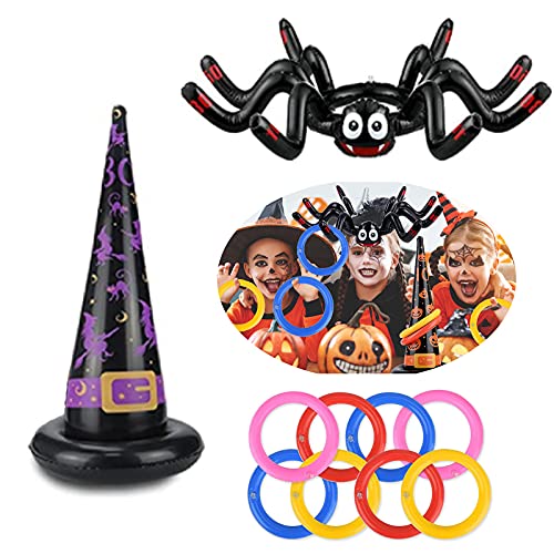 Sombrero de araña hinchable, sombrero de bruja, juego de lanzar, Halloween, juguetes para niños y adultos, actividades al aire libre en el interior, Halloween