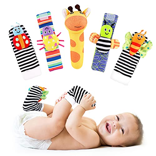 Sonajeros de Muñeca Bebe Sonajero de Pies y Manos Juguetes de Desarrollo Animal Lindo Calcetines Sonajero para 0-12 Meses Recién Nacido Niño Niñas (5pcs)