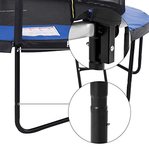 SONGMICS STR8BK - Cama elástica Redonda (244 cm de diámetro, con Red de Seguridad, con Escalera y Barras Acolchadas, Cubierta de Seguridad, Certificado TÜV Rheinland), Color Azul y Negro